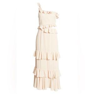 Wayf Cream One-Shoulder Ruffle Tiered Maxi Dress